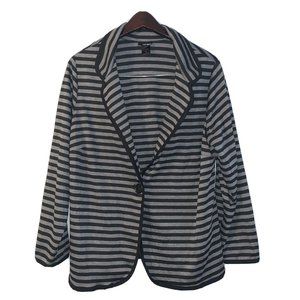 PAT REGO Women's Black and Gray Velour Open Cardigan Striped One Button XL